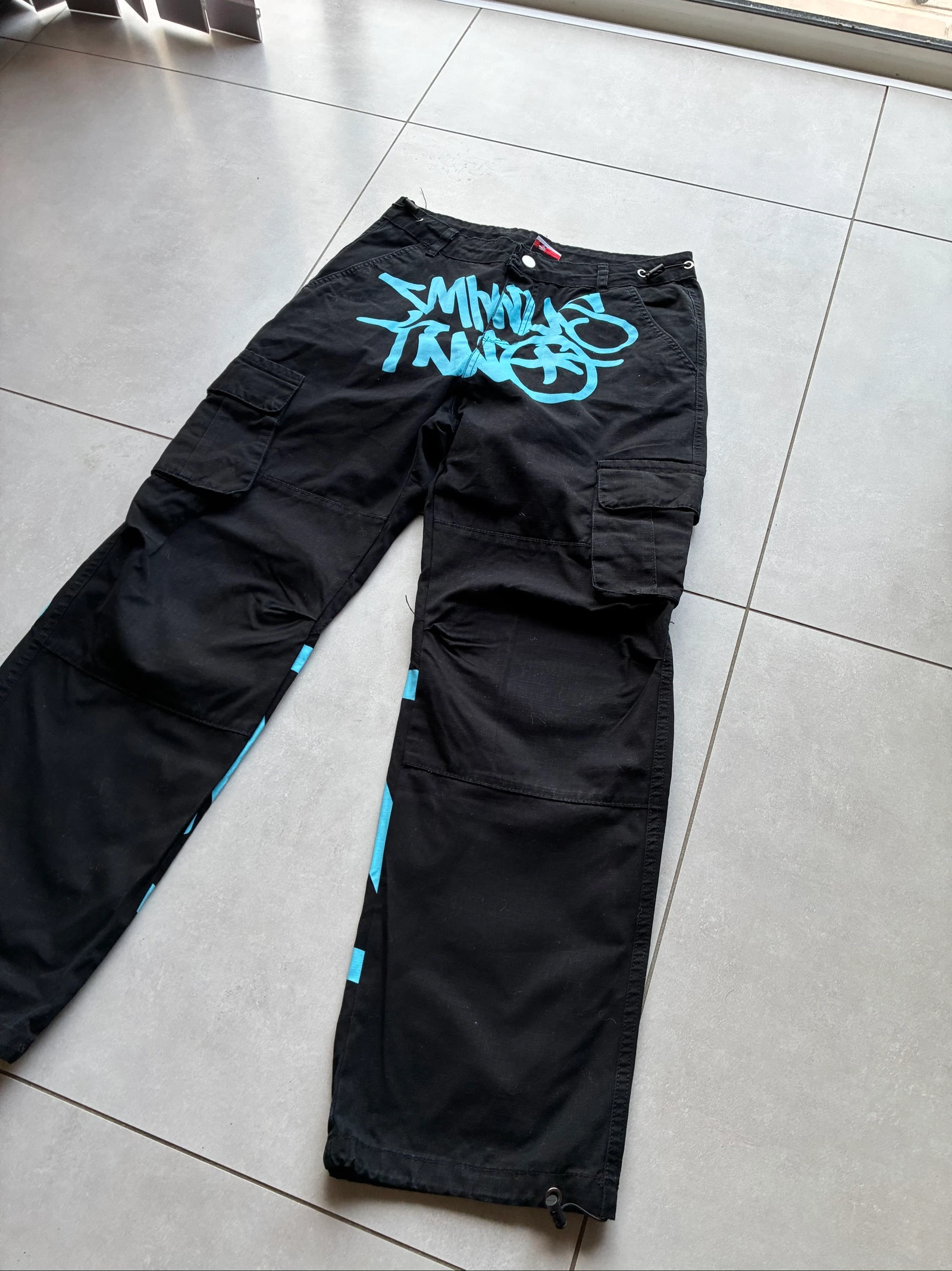 Minus Two Cargo Preto com Estampa Azul Vintage Y2K Streetwear Oversize Archive Calça Rara – photo 3